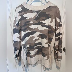 Aerie Camo Print Sweatshirt - Brown and Cream